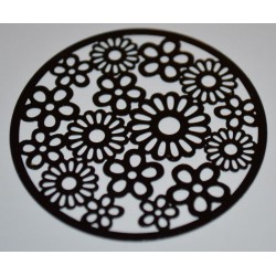 Grille métallique ronde 45 mm à fleurs noire