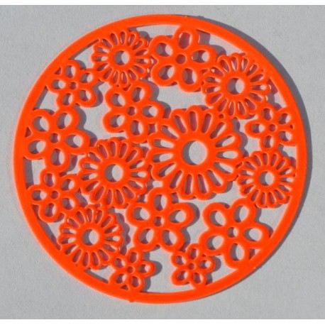  Grille métallique ronde 45 mm à fleurs orange