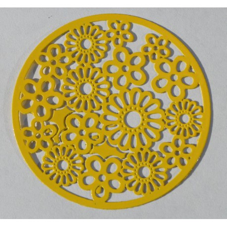 Grille métallique ronde 45 mm à fleurs jaune