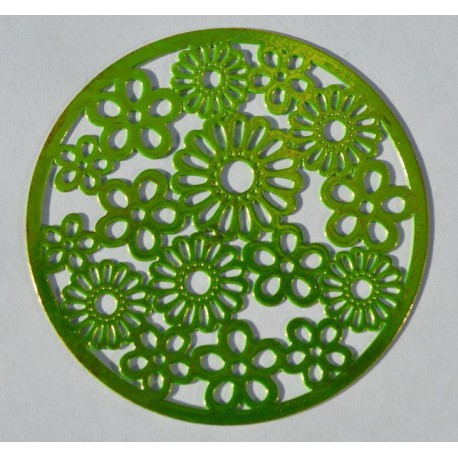 Grille métallique ronde 30 mm à fleurs verte