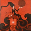 Carte 14 x 14 cm Femme en rouge et noir