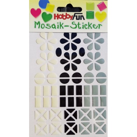 Sticker mosaïque 8 - 14 mm fleur blanc gris noir