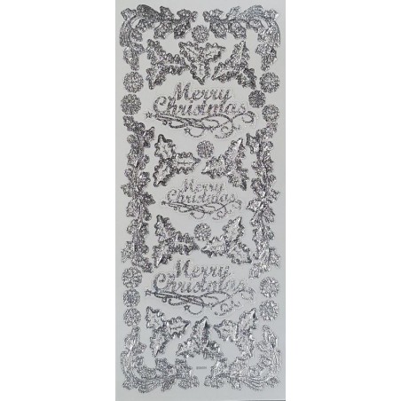 Autocollants Merry Christmas argent 10 x 24 cm