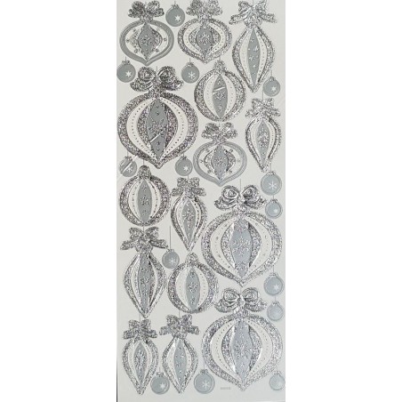 Autocollants Boules de Noël argent 10 x 24 cm