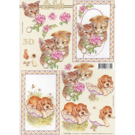 Feuille 3D A4 à découper, Chats et chien