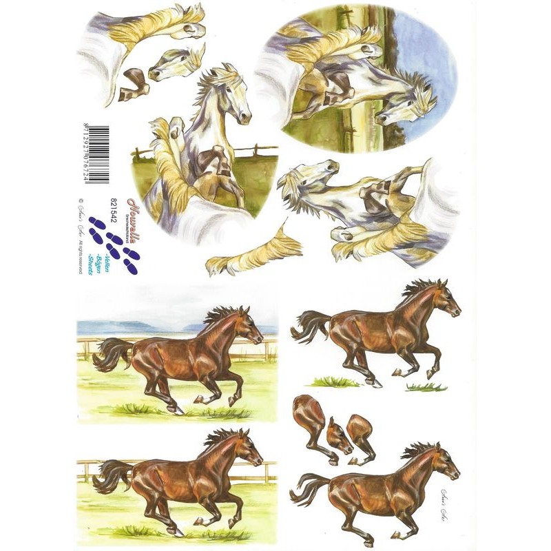 Feuille 3D A4 à découper, Chevaux III
