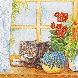 Serviette Chat à la fenêtre