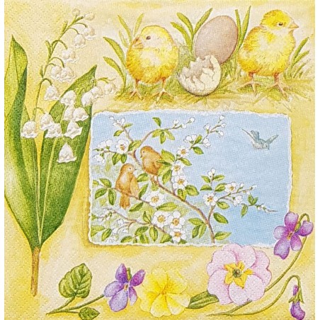 Serviette Poussins au printemps
