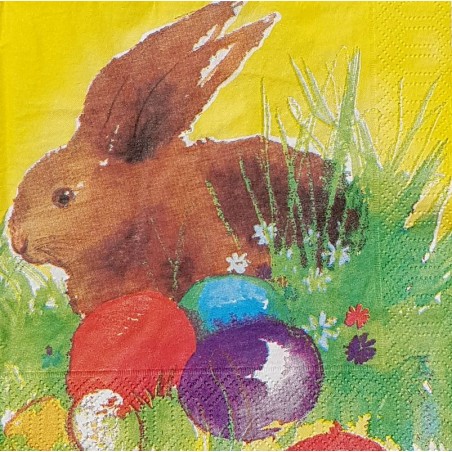 Serviette Lapin avec oeufs de Pâques