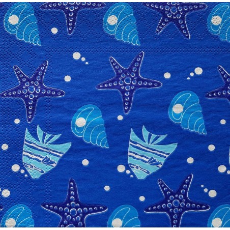 Serviette Coquillages et poissons bleus