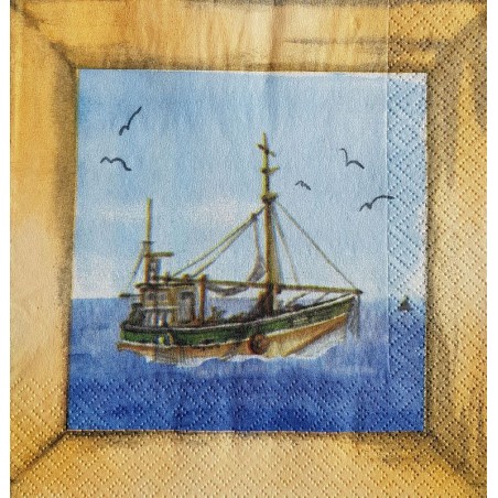 Serviette Bateau pêche encadré