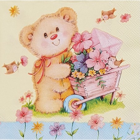 Serviette Nounours et fleurs