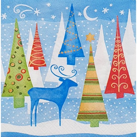 Serviette Cerf et sapins colorés