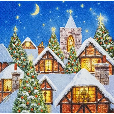 Serviette Village et clocher sous la neige