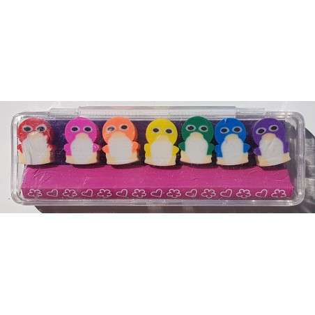 Mini gommes multicolores 7 p, pingouins