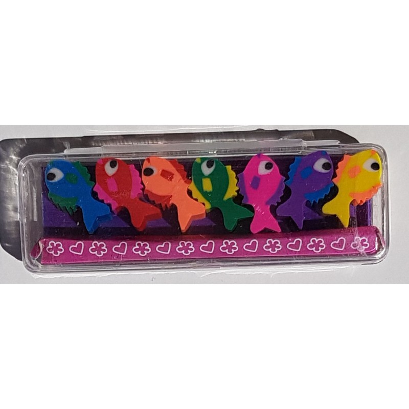 Mini gommes multicolores 7 p, poissons