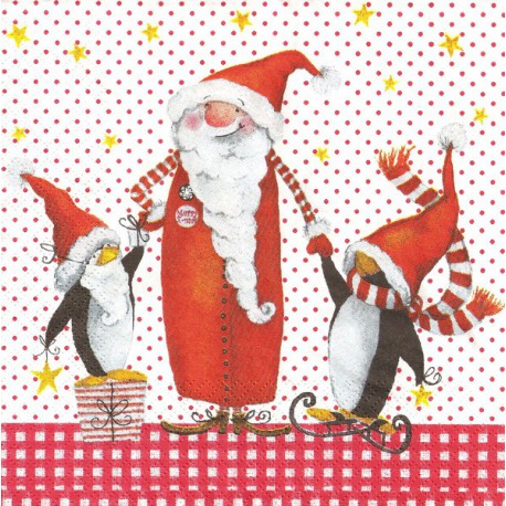 Serviette Père Noël et pinguins